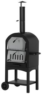 Outsunny Cuptor Portabil cu Cărbune pentru Pizza și Barbecue, Cuptor cu Lemne, Coș de Fum și Raft Inferior, 63x54x161 cm, Negru | Aosom Romania