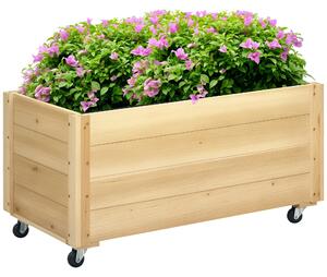 Outsunny Jardinieră de Gradină cu Orificiu de Drenaj și Căptușeală, Jardinieră din Lemn de Brad cu Roți, 89x48x47 cm, Lemn Natural | Aosom Romania