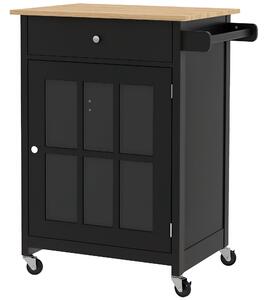 HOMCOM Cărucior de Bucătărie cu Sertar, Raft Reglabil, 4 Roți și Suport Lateral pentru Prosop, 67x48x86,5 cm, Negru | Aosom Romania