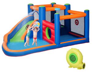Outsunny 4 in 1 pentru copii Tobogan de apa Bounce House tobogan, trambulina, piscina, pentru copii de 3-8 ani