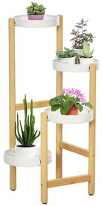 Outsunny Suport pentru Plante cu 4 Rafturi din Bambus și Metal, 28x28x80 cm, Alb | Aosom Romania