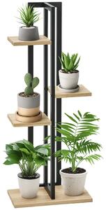 Outsunny Suport pentru Plante cu 4 Etaje din Lemn de Brad și Metal, 45x25x110 cm, Negru | Aosom Romania