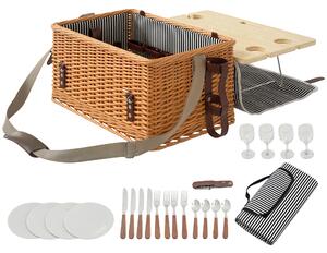 Outsunny Coș Picnic Răchită Bej cu Set | Aosom Romania