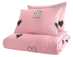 Cuvertură de pat cu 2 fețe de pernă din bumbac ranforce Mijolnir Hati, 225 x 240 cm, roz