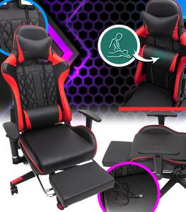 Scaun de gaming, cu funcție de masaj și suport pentru picioare - roșu