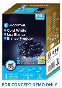 Aigostar - Ghirlandă solară LED de Crăciun, 300 LED, 8 funcții, 32 m, IP65, alb rece, 1200 mAh