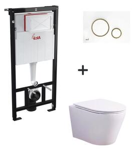 Set vas wc suspendat rimless cu capac soft close Oslo, rezervor incastrat si clapeta alba Alcaplast