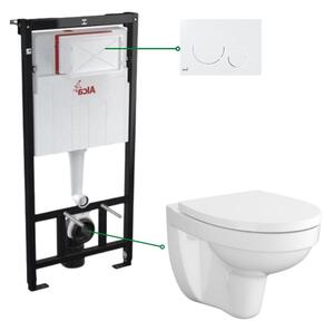 Set vas wc rimless alb cu capac soft close Cersanit, rezervor incastrat si clapeta alb lucios Alcaplast