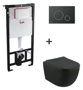 Set vas wc suspendat rimless cu capac soft close Oslo, rezervor incastrat si clapeta neagra Alcaplast