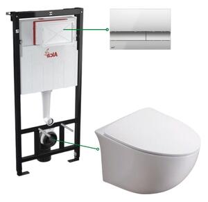 Set vas wc suspendat rimless cu capac soft close Alice, rezervor incastrat si clapeta crom mat Alcaplast