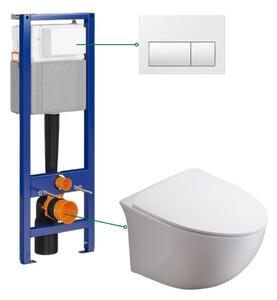 Set vas wc suspendat rimless cu capac soft close Alice, rezervor incastrat si clapeta alba Cersanit Presto II