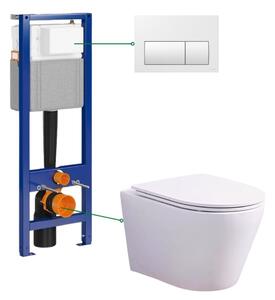 Set vas wc suspendat rimless cu capac soft close Oslo, rezervor incastrat si clapeta alba Cersanit Presto II
