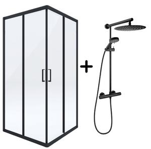 Set cabina dus neagra patrata 90x90 cm plus coloana dus cu termostat negru mat FDesign Anima