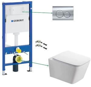 Set vas wc suspendat dreptunghiular rimless cu capac soft close, clapeta crom Duofix, rezervor wc incastrat Geberit