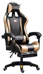 Scaun de gaming, cu tetieră, negru-auriu