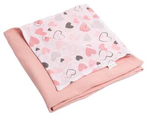 Paturica de vara din muselina dubla 110x75 cm Kidizi Pink Hearts, bumbac 100%