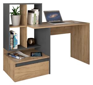 Birou modern cu rafturi , stejar artisan grafit, 145 cm lungime, cu sertar