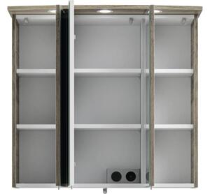 Dulap baie cu oglindă pelipal 37-II, 3 uși, iluminare LED, PAL, 75x72 cm, stejar Sanremo, IP 44