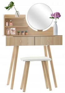 Set masuta de toaleta cu scaun si oglinda, 2 sertare, lemn, 80 x 40 x 120 cm