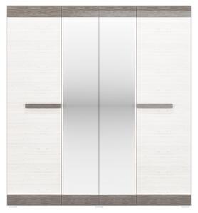 Dulap Blanco 28 cu patru uși, cu oglindă 183 cm - pin zăpadă / new grey