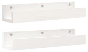 Rafturi de perete, 2 buc., alb, 50x12x9 cm, lemn masiv de pin