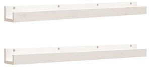 Rafturi de perete, 2 buc., alb, 110x12x9 cm, lemn masiv de pin