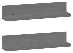 Rafturi de perete, 2 buc., gri, 50x11x9 cm, lemn masiv de pin