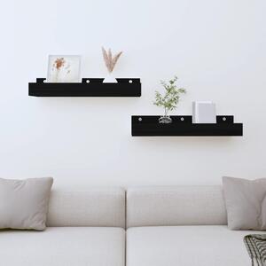 Rafturi de perete, 2 buc., negru, 50x12x9 cm, lemn masiv de pin