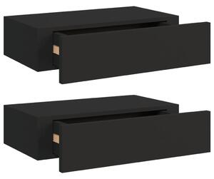 Dulap de perete cu sertare, 2 buc., negru, 40x23,5x10 cm, MDF