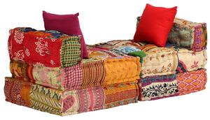 Canapea puf modulară cu 3 locuri, petice, material textil