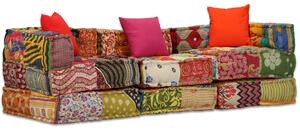 Canapea puf modulară cu 3 locuri, petice, material textil