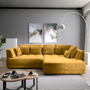 Coltar de living TIGA, sezlong dreapta, stofa clasica galben mustar -