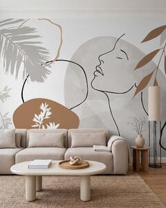 Tapet Abstracție cu vegetație și silueta unui chip, Imagini de fundal unice, w05776 : Uwalls.ro