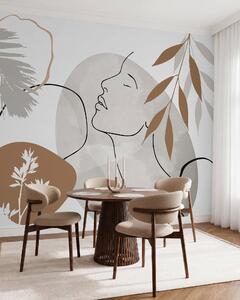 Tapet Abstracție cu vegetație și silueta unui chip, Imagini de fundal unice, w05776 : Uwalls.ro