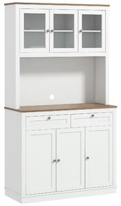 HOMCOM bufetieră înaltă de bucătărie cu 4 dulapuri, 2 sertare și blat central, 100x40x180 cm, alb | Aosom Romania