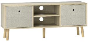 HOMCOM Comodă TV pentru TV de până la 50", cu 2 sertare detașabile și 2 rafturi deschise, 110x29x46,5 cm, aspect lemn și bej | Aosom Romania