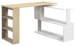 HOMCOM Birou de colț cu blat rotativ 360° și 5 rafturi, 120x110x74,5 cm, culoare lemn, alb | Aosom Romania