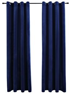 Draperii opace cu inele, 2 buc., albastru, 140x245 cm, catifea