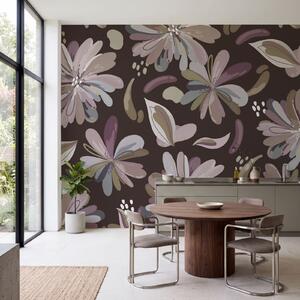 Fototapet Motiv floral pe fond maro, Fototapet flori, Fototapet populare, t01059v2 - Tapeko.ro