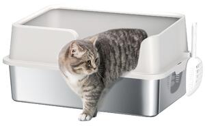 PawHut Litieră Inox, Bord Detasabil, Antimiros | Aosom Romania