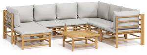 Set mobilier de grădină cu perne gri deschis, 8 piese, bambus