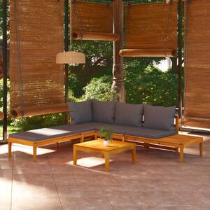 Set mobilier grădină cu perne gri închis, 3 piese, lemn acacia
