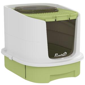 PawHut Litieră pentru Pisici Închisă cu 2 Uși, Tavă și Deodorizant, Verde | Aosom Romania