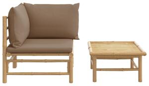 Set mobilier de grădină cu perne gri taupe, 2 piese, bambus
