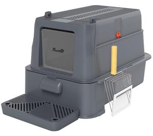 PawHut Litieră Închisă de 80L pentru Pisici cu Tavă Detașabilă, în ABS și Oțel Inoxidabil, 63x43x43 cm, Gri Închis | Aosom Romania