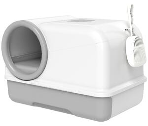 PawHut Litieră pentru Pisici cu Capac, Litiere Pisici cu Tavă și Lopățică Inclusă, Saci Deodorant, Ușor de Curățat, Alb și Gri | Aosom Romania