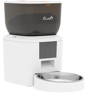 PawHut Distribuitor Automat de Hrană pentru Pisici 4L, WiFi 2.4G, Control App cu Înregistrare 10s, Bol, Alb | Aosom Romania