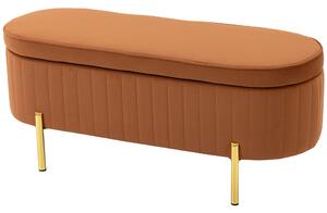 HOMCOM Banchetă Ovală cu Depozitare 72 L, cu Capac Rabatabil, din Material Catifelat și Lemn, 108x44x43,5 cm, Maro Auriu | Aosom Romania