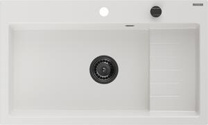 Mexen Omar, chiuveta granit cu 1 camera 800x480x210 mm, alb, sifon grafit, 6520801005-20-B