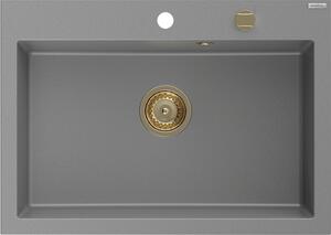 Mexen Elix, chiuvetă granit cu 1 vas 700 x 500 mm, gri, sifon auriu, 6526701005-71-G